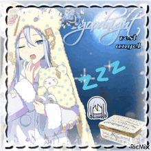 a picture of a girl sleeping with the words goodnight rest angel