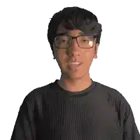 a young man wearing glasses and a black shirt that says jason