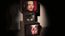 a stack of old televisions including one that says sony
