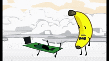 a cartoon of a banana standing next to a dollar bill with a top hat on it