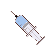 a cartoon drawing of a syringe with a drop of liquid coming out of the needle