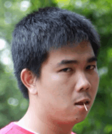 a man with a toothpick in his mouth