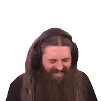 a man with a long beard is wearing headphones
