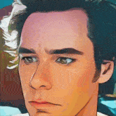 a close up of a man 's face with his eyes closed