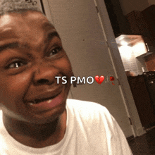 a man making a funny face with the words ts pmo written above him