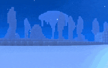 a pixel art drawing of a robot in a snowy area