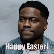 a man with a beard says happy easter on his face
