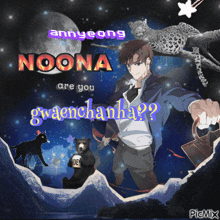 a picture of a man holding a watering can with the words " noona are you gwaenchanha "