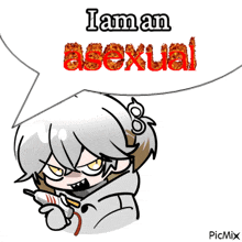 a picture of a cartoon character with a speech bubble that says i am an asexual