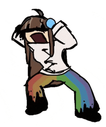 a cartoon of a person wearing rainbow pants and a rainbow shirt .