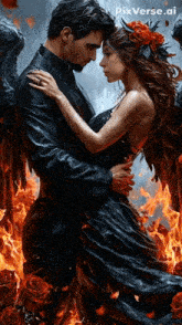 a painting of a man and a woman hugging with pixverse.ai in the corner