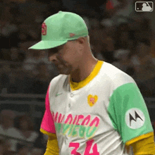 a baseball player wearing a colorful jersey with the number 34