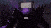 a robot with purple lights coming out of its head