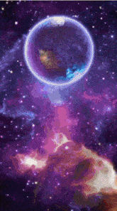 a purple and blue galaxy with a planet in the center