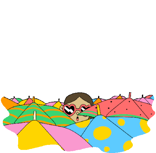 Lost Girl Among Beach Umbrellas Sticker