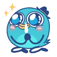 a cartoon of a blue bird with big eyes and a mustache