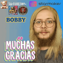 a picture of a man with a beard and the words muchas gracias behind him