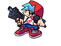 a cartoon character is holding a gun and a microphone .