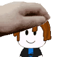 a person is petting a cartoon character 's head .