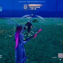 a person is standing on top of a purple object in a video game
