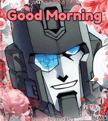 a picture of a robot with the words good morning written on it