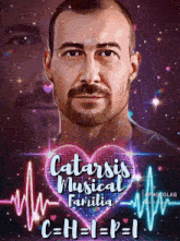 a poster for catarsis musical familia shows a man in a heart