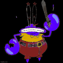 a pixel art of spongebob holding a sword in his hand