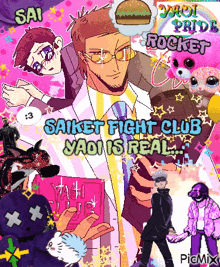 a collage of cartoon characters with the words saiket fight club yaoi is real