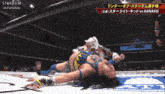 a woman is laying on the ground in a wrestling ring with the words hanako on the bottom