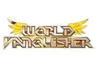 a logo for world vanquisher with wings on a white background