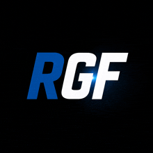 a blue and white logo that says rgf on it