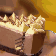 a piece of cake is being eaten with a fork and the word mr.cakes is visible in the corner