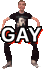 a man is holding a sign that says gay .