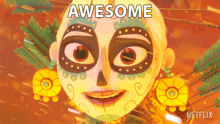 a cartoon character with awesome written on the top