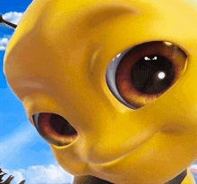 a close up of a cartoon bee with big eyes