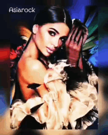 a painting of a woman in a ruffled dress with the words asiarock on the bottom