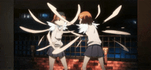 a couple of anime girls standing next to each other with wings