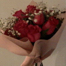 a person is holding a bouquet of red roses