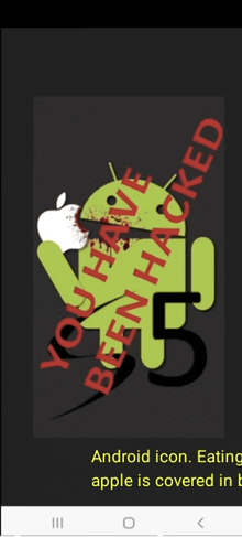 a screenshot of an android eating an apple with the words you have been hacked