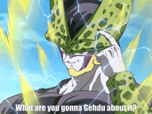 a picture of a cartoon character with the words what are you gonna gehdu about it