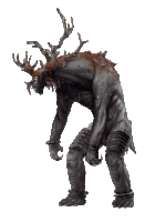 a statue of a monster with antlers on its head is standing on a white background