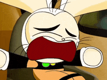 a close up of a cartoon character crying with his mouth open