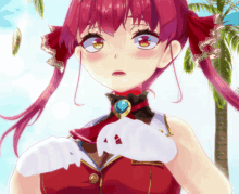 a red haired anime girl with white gloves