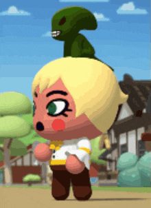 a cartoon character with a green monster on top of his head