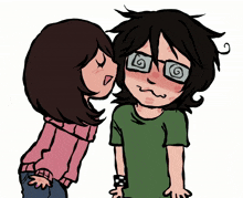 a cartoon drawing of a girl kissing a boy