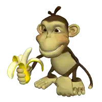 a cartoon monkey is smiling and holding a banana