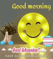 a good morning greeting card with a smiley face on it