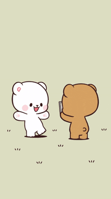 a hand is holding a phone with a picture of a bear on it