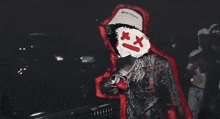 a blurry painting of a person with a red hat
