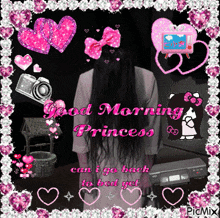 a picture of a girl with long hair and the words good morning princess